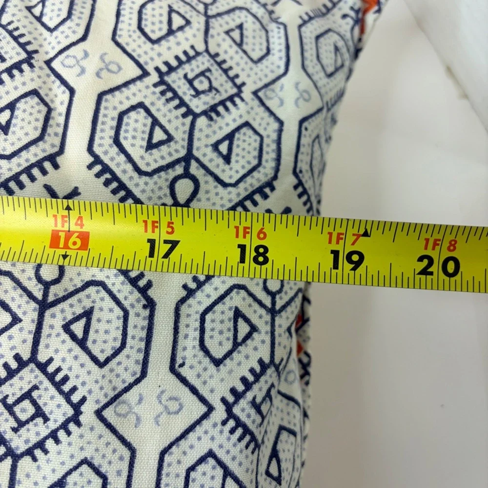Serena & Lily Blue Geometric Block Print Lumbar Pillow Cover Orange Whipstitch